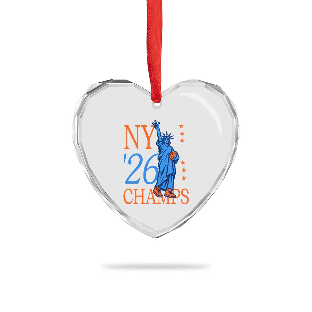 New York 2026 Pride Statue of Liberty Holding Basketball Graphic Heart Crystal Glass Ornament Retro NY 26 Champs Sports Fans