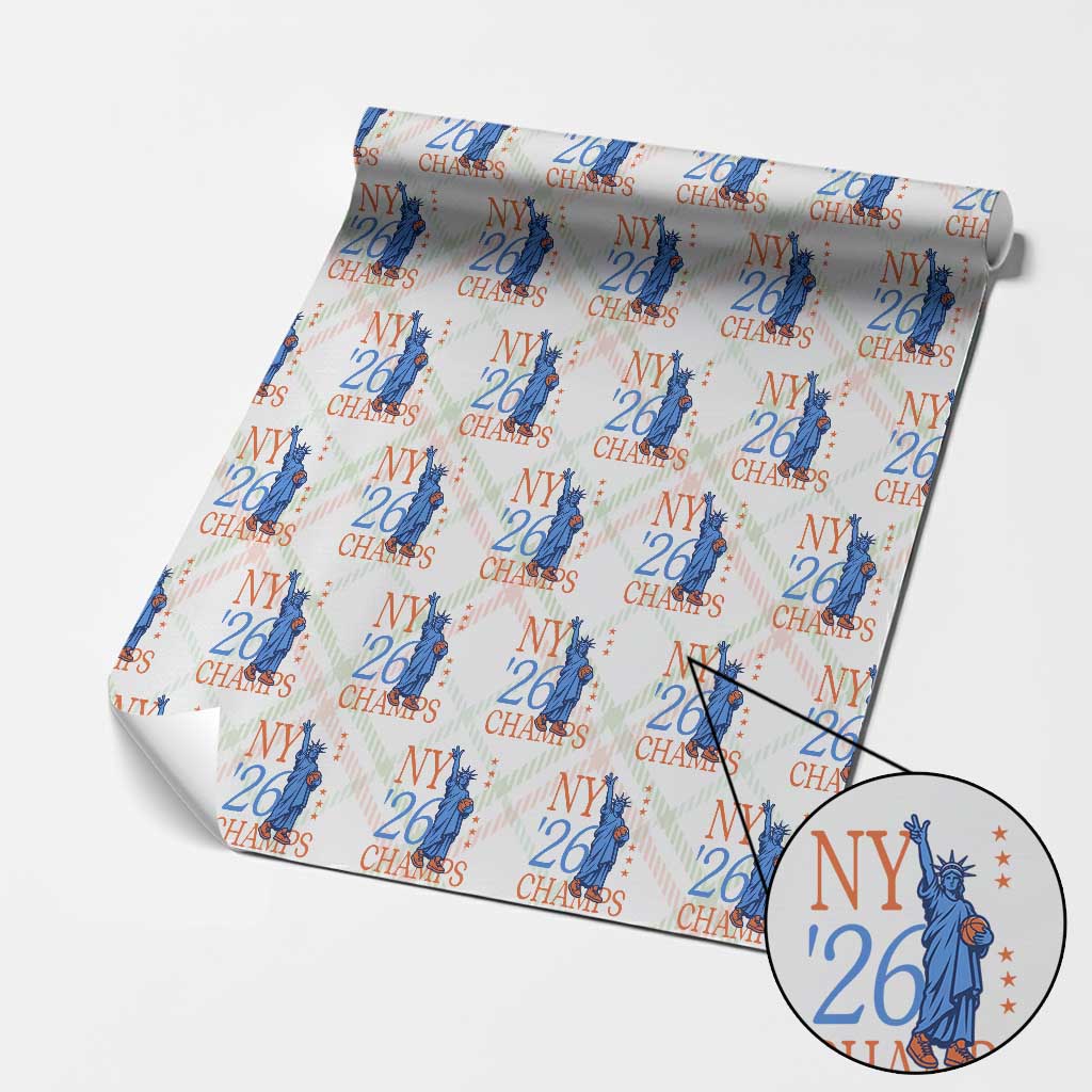 New York 2026 Pride Statue of Liberty Holding Basketball Graphic Wrapping Paper Roll Retro NY 26 Champs Sports Fans