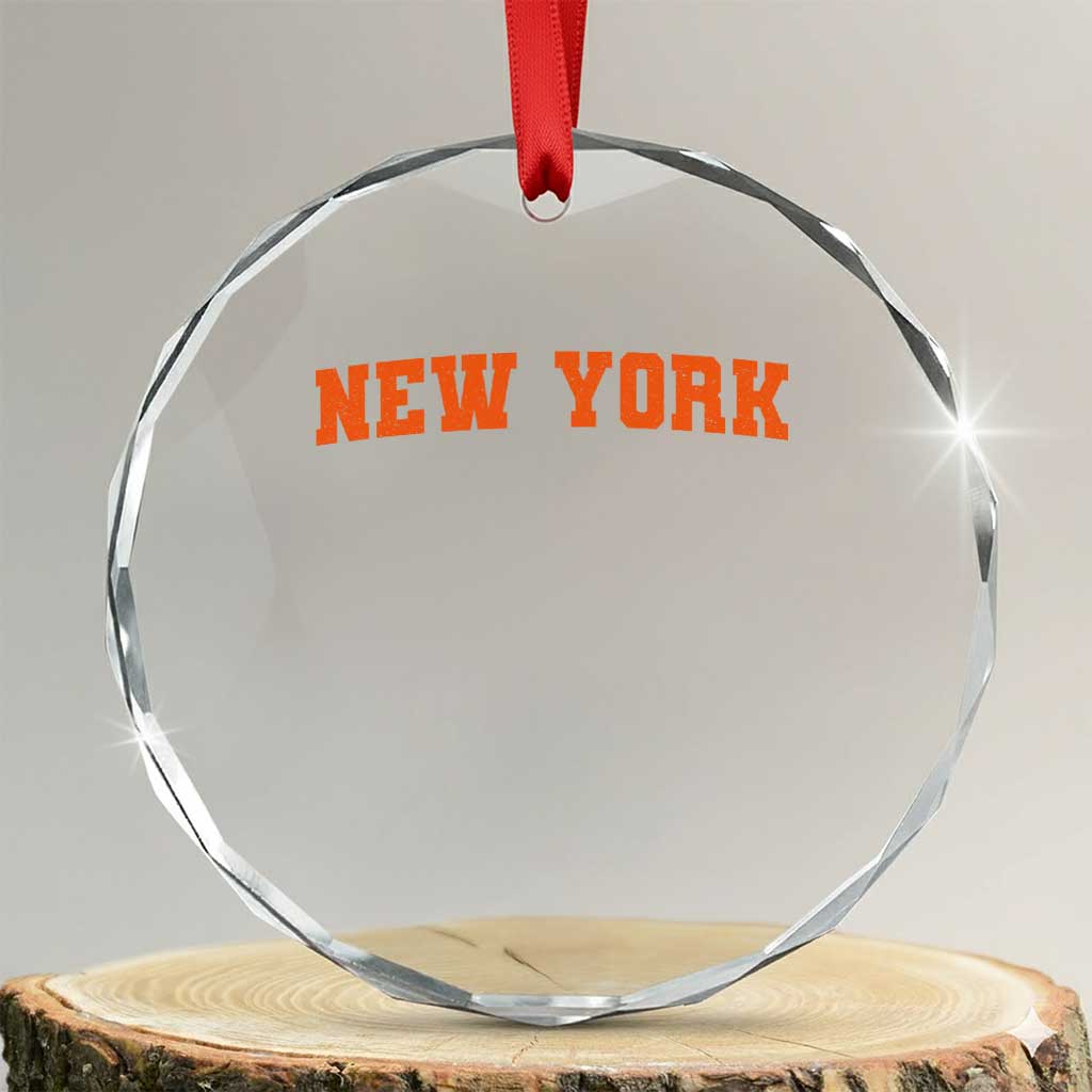 New York Crystal Glass Ornament Vintage Varsity Sports Throwback Design TS10 Transparent Glass 3'' Circle Print Your Wear