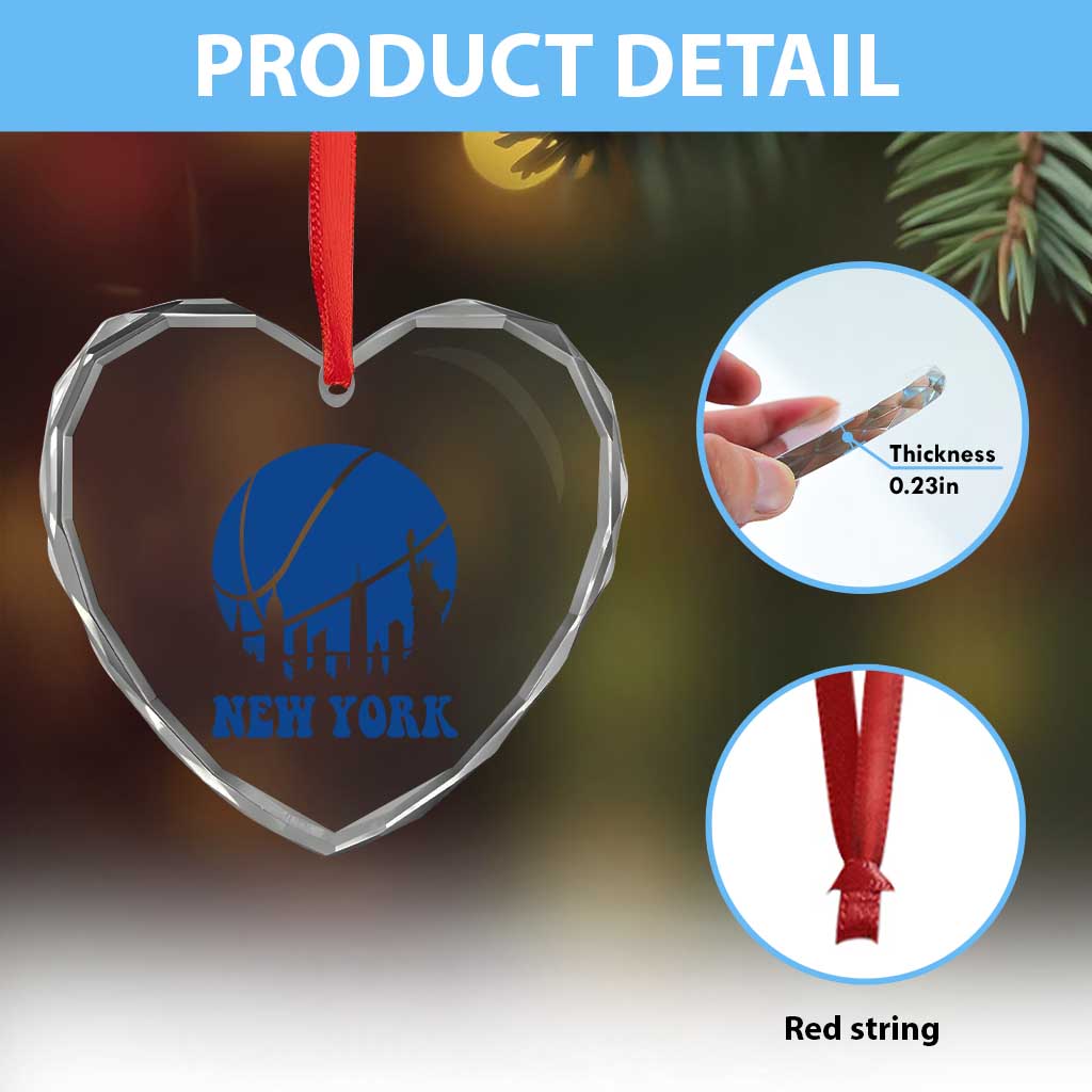 New York Skyline Heart Crystal Glass Ornament Proud Game Day Sports Fan Gift