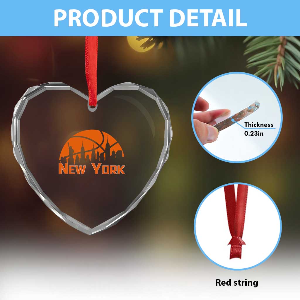 New York Skyline NY State Pride Heart Crystal Glass Ornament Game Day Sports Fan