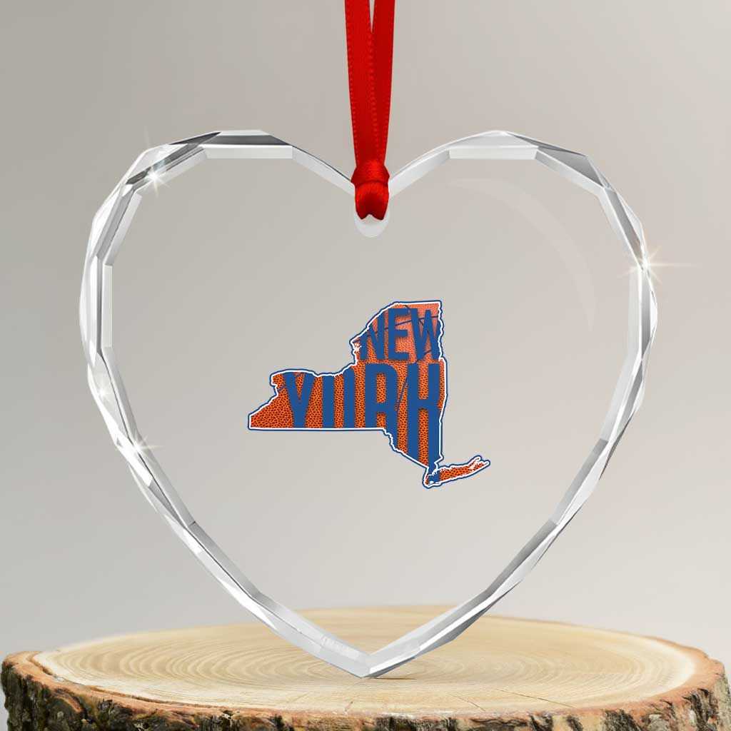 New York State Pride Graphic Heart Crystal Glass Ornament Basketball Fan Gift