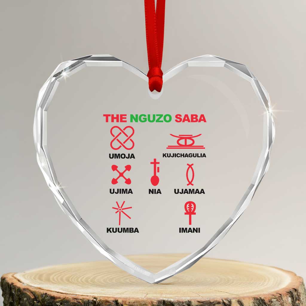 Nguzo Saba Seven Principles Of Kwanzaa Celebration Gift Heart Crystal Glass Ornament TS12 Transparent Glass 3'' Heart Print Your Wear