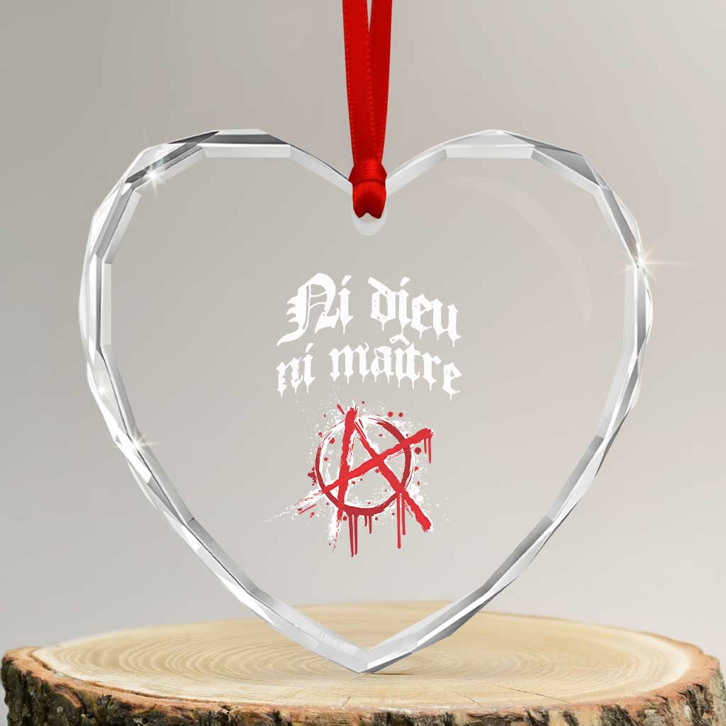Ni Dieu Ni Maitre No God No Masters Heart Crystal Glass Ornament Anarchy Symbol - Print Your Wear