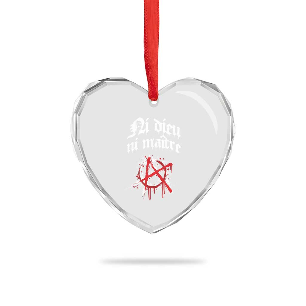 Ni Dieu Ni Maitre No God No Masters Heart Crystal Glass Ornament Anarchy Symbol - Print Your Wear