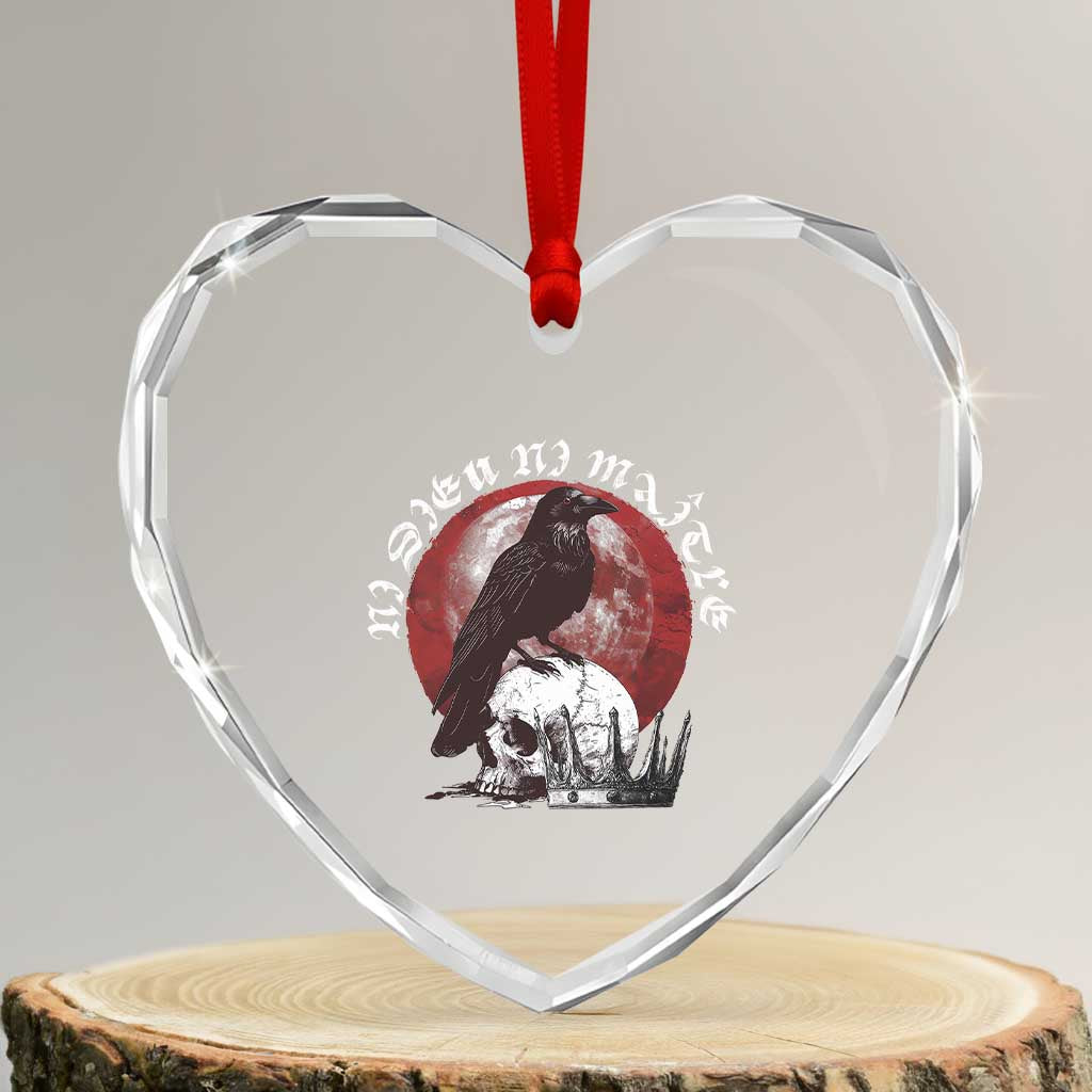 Ni Dieu Ni Maitre No God No Masters Heart Crystal Glass Ornament Raven Skull - Print Your Wear