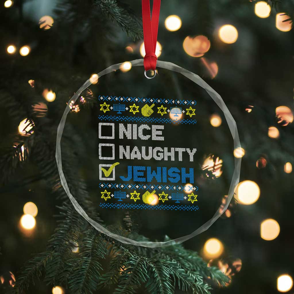 Nice Naughty Jewish Ugly Hanukkah Crystal Glass Ornament Chanukah Jew Gift TS10 Print Your Wear