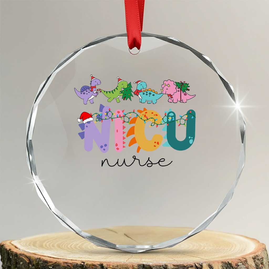 NICU Nurse Xmas Dinosaur Crystal Glass Ornament Neonatal Intensive Care Unit Nurse Appreciation Gift TS10 Transparent Glass 3'' Circle Print Your Wear