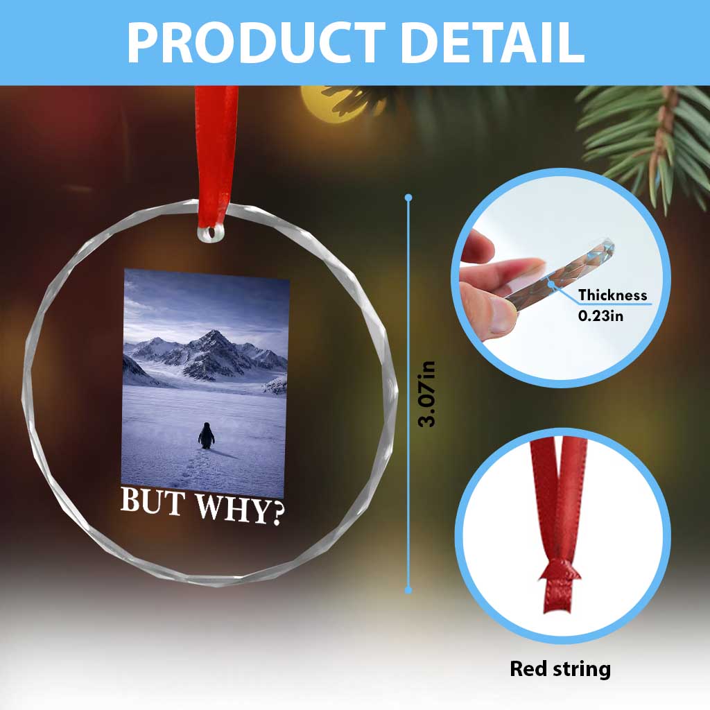 Nihilist Penguin But Why Crystal Glass Ornament Lone Penguin Walking Toward Mountain Meme TS11 Print Your Wear