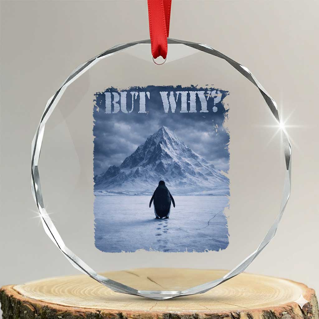 Nihilist Penguin But Why Crystal Glass Ornament Snow Mountains Motivational Penguin Meme TS11 Transparent Glass 3'' Circle Print Your Wear