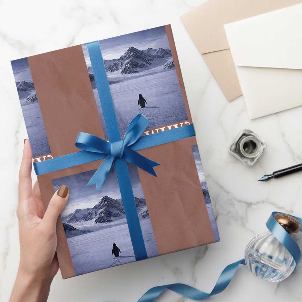 Nihilist Penguin But Why Wrapping Paper Roll Lone Penguin Walking Toward Mountain Meme TS11 Mocha Print Your Wear