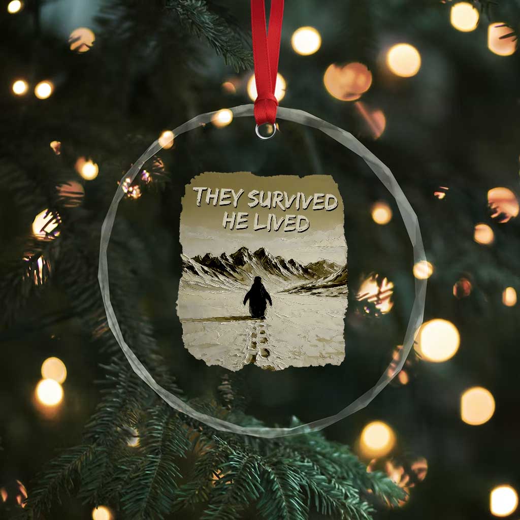 Nihilist Penguin Hiking Meme Crystal Glass Ornament They Survived He Lived TS14 Print Your Wear