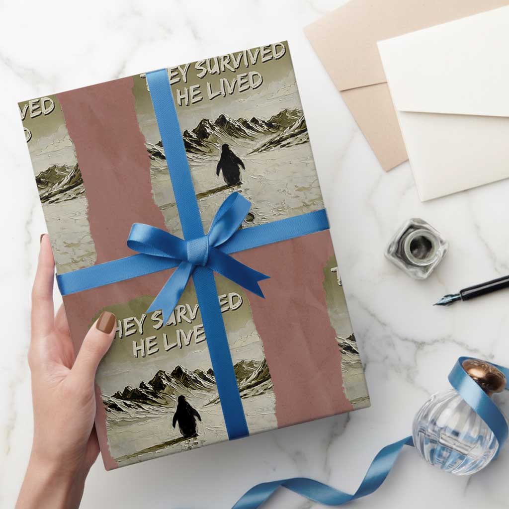 Nihilist Penguin Hiking Meme Wrapping Paper Roll They Survived He Lived TS14 Mocha Print Your Wear