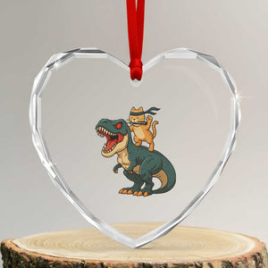 Ninja Cat Riding Dinosaur Heart Crystal Glass Ornament TS14 Transparent Glass 3'' Heart Print Your Wear