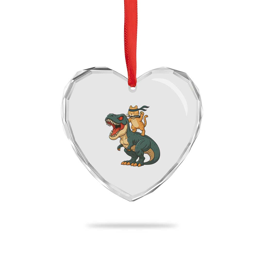 Ninja Cat Riding Dinosaur Heart Crystal Glass Ornament TS14 Print Your Wear
