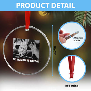 No Human Is Illegal Crystal Glass Ornament Funny Cat Anti ICE Meme TS14 Print Your Wear