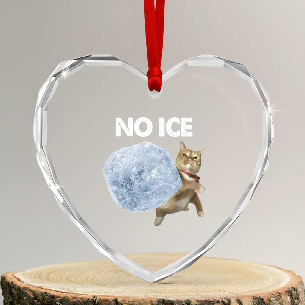 No Ice Heart Crystal Glass Ornament Funny Cat Meme Subtle FDT Political Satire TS10 Transparent Glass 3'' Heart Print Your Wear