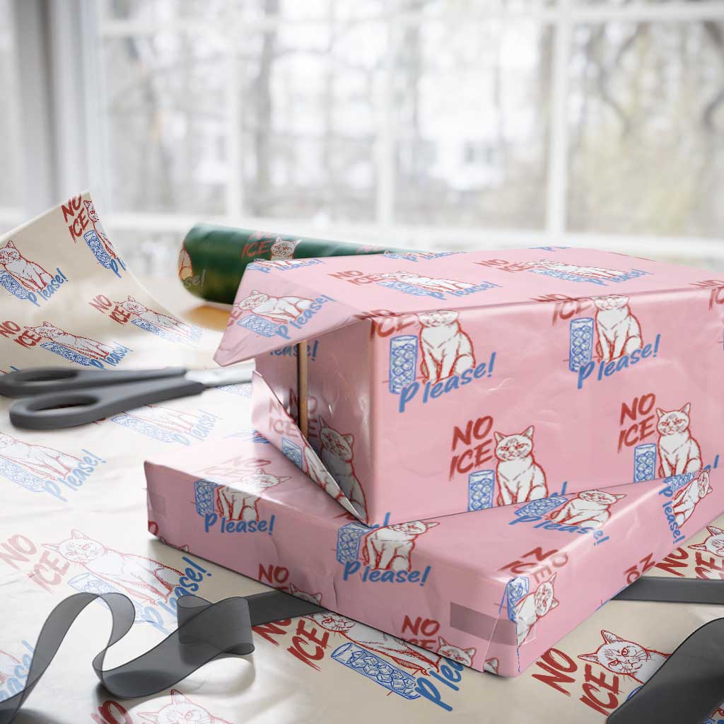 No Ice Please Angry Cat Graphic Wrapping Paper Roll Subtle Against Ice Protest Political Resistance TS02 Light Pink Print Your Wear