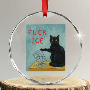 No Ice Please Crystal Glass Ornament Funny Cat Anti ICE Artist Meme TS14 Transparent Glass 3'' Circle Print Your Wear