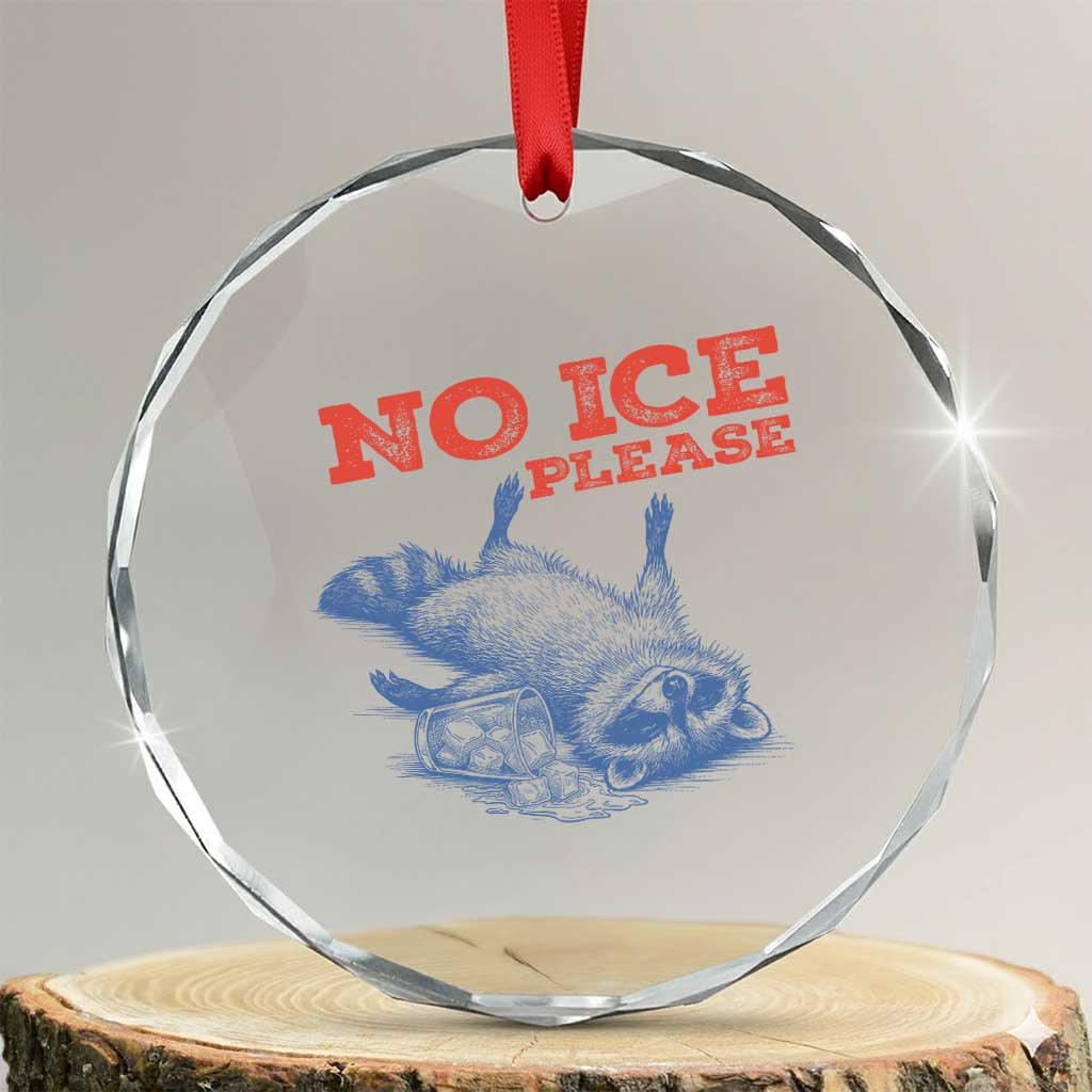 No Ice Please Crystal Glass Ornament Funny Raccoon Trash Panda Anti ICE Meme TS14 Transparent Glass 3'' Circle Print Your Wear