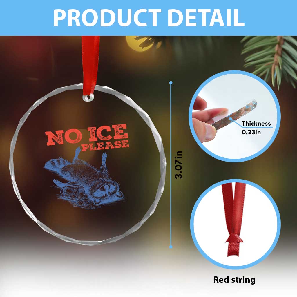 No Ice Please Crystal Glass Ornament Funny Raccoon Trash Panda Anti ICE Meme TS14 Print Your Wear
