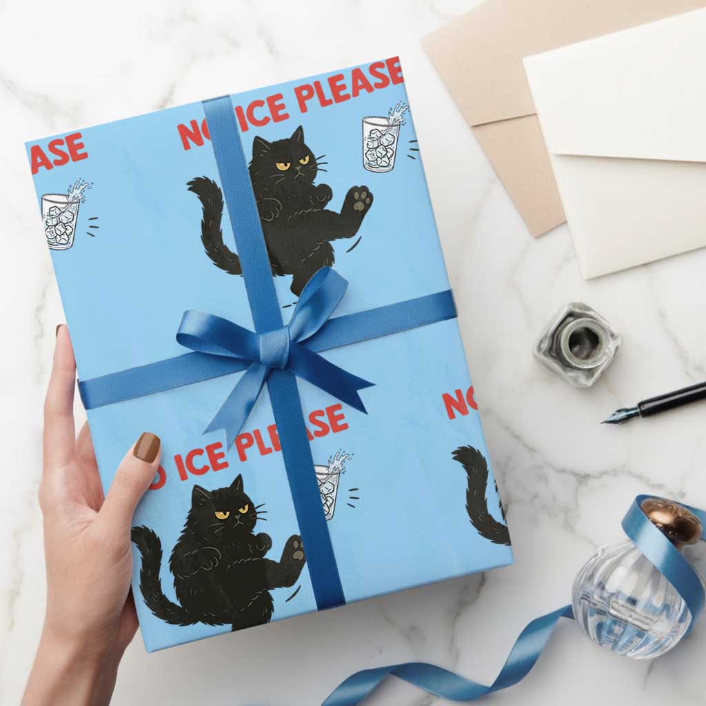 No Ice Please Wrapping Paper Roll Funny Black Cat Abolish ICE Meme Protest TS14 Light Blue Print Your Wear