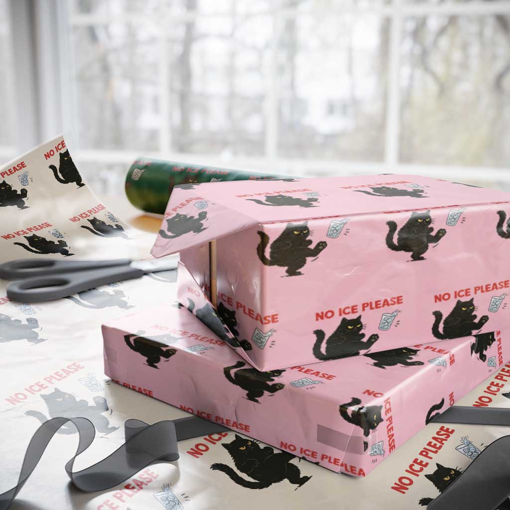 No Ice Please Wrapping Paper Roll Funny Black Cat Abolish ICE Meme Protest TS14 Light Pink Print Your Wear