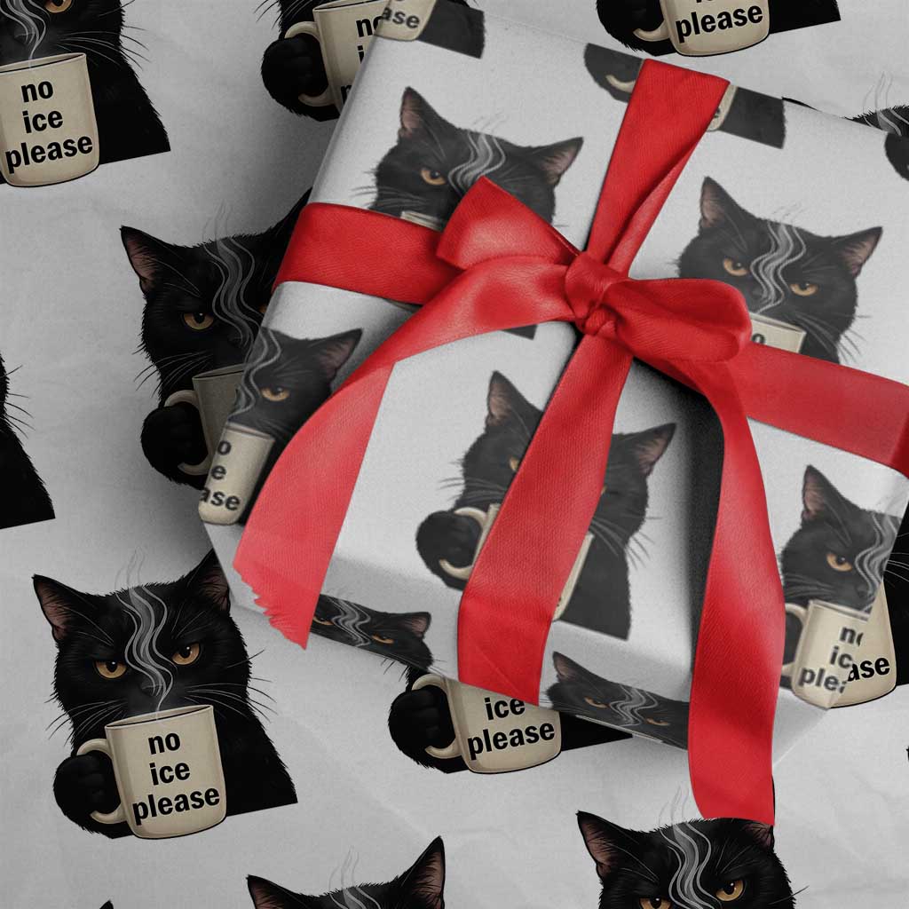 No Ice Please Wrapping Paper Roll Funny Black Cat Anti ICE Meme TS14 White Print Your Wear