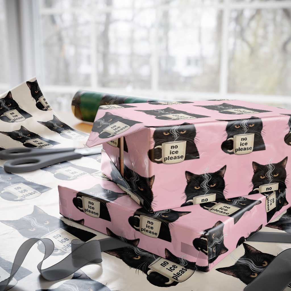 No Ice Please Wrapping Paper Roll Funny Black Cat Anti ICE Meme TS14 Light Pink Print Your Wear