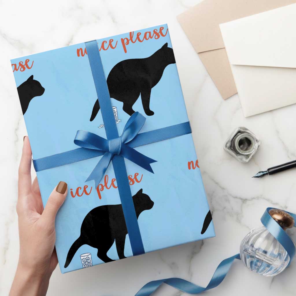 No Ice Please Wrapping Paper Roll Funny Cat Abolish ICE Meme TS14 Light Blue Print Your Wear