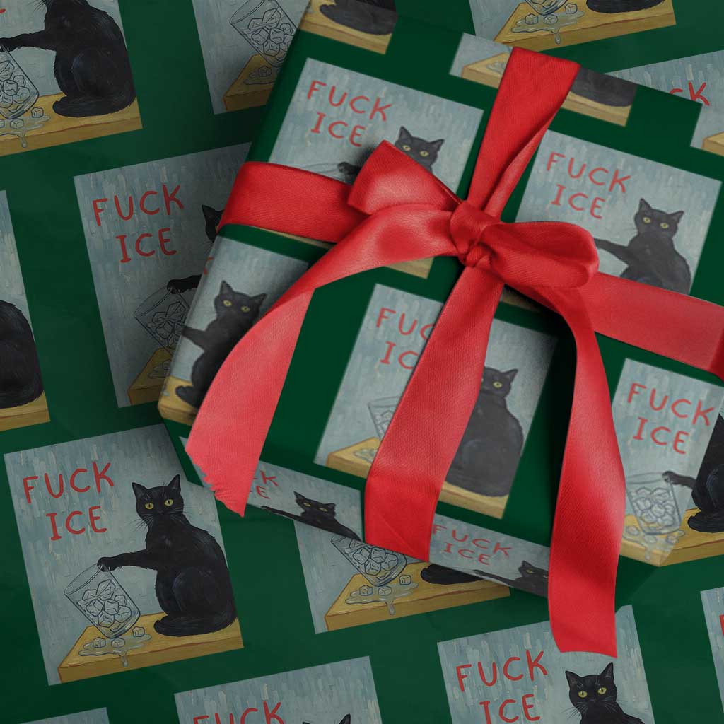 No Ice Please Wrapping Paper Roll Funny Cat Anti ICE Artist Meme TS14 Green Print Your Wear