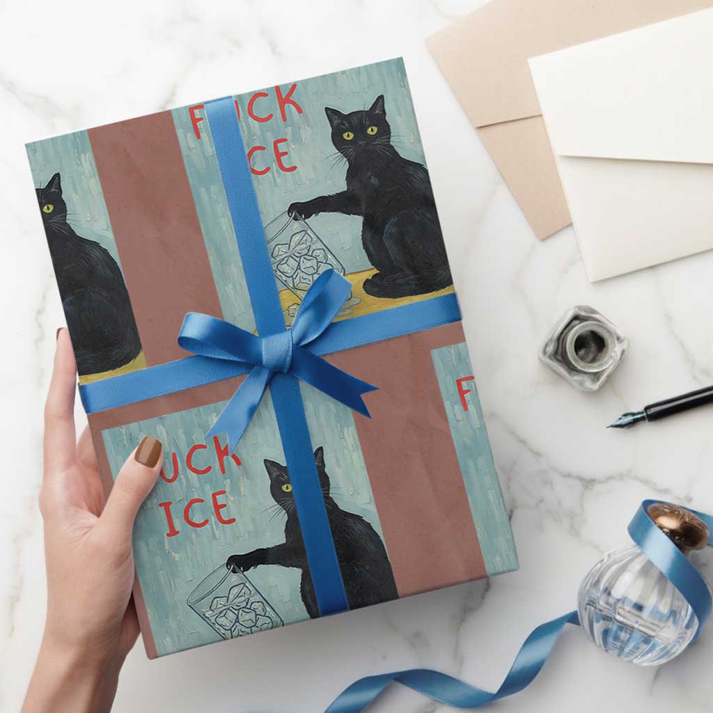 No Ice Please Wrapping Paper Roll Funny Cat Anti ICE Artist Meme TS14 Mocha Print Your Wear