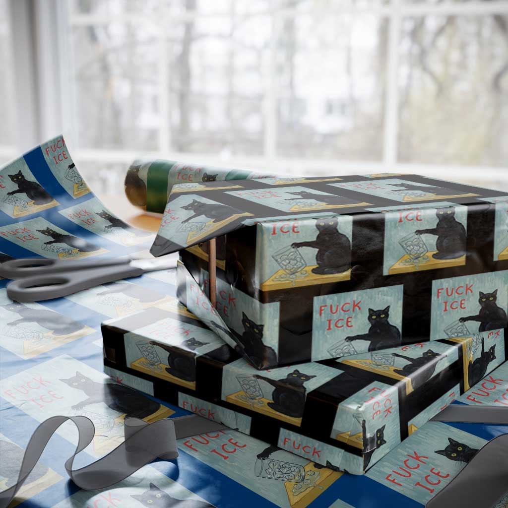 No Ice Please Wrapping Paper Roll Funny Cat Anti ICE Artist Meme TS14 Black Print Your Wear