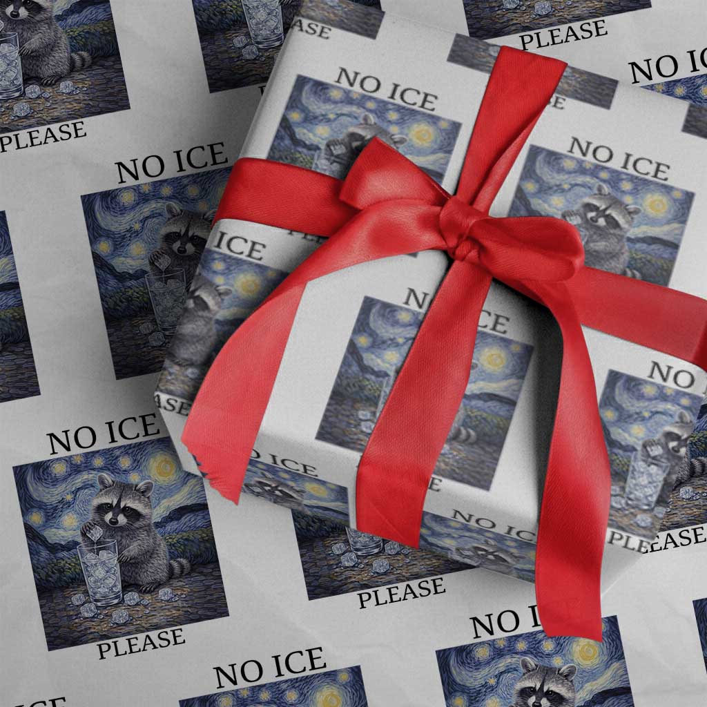 No Ice Please Wrapping Paper Roll Starry Night Raccoon Trash Panda Anti ICE Meme TS14 White Print Your Wear