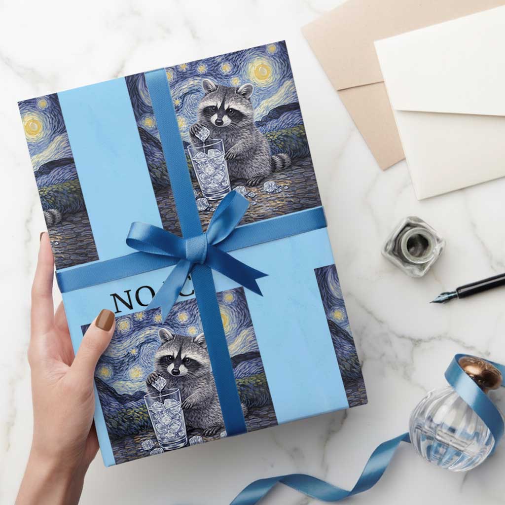No Ice Please Wrapping Paper Roll Starry Night Raccoon Trash Panda Anti ICE Meme TS14 Light Blue Print Your Wear