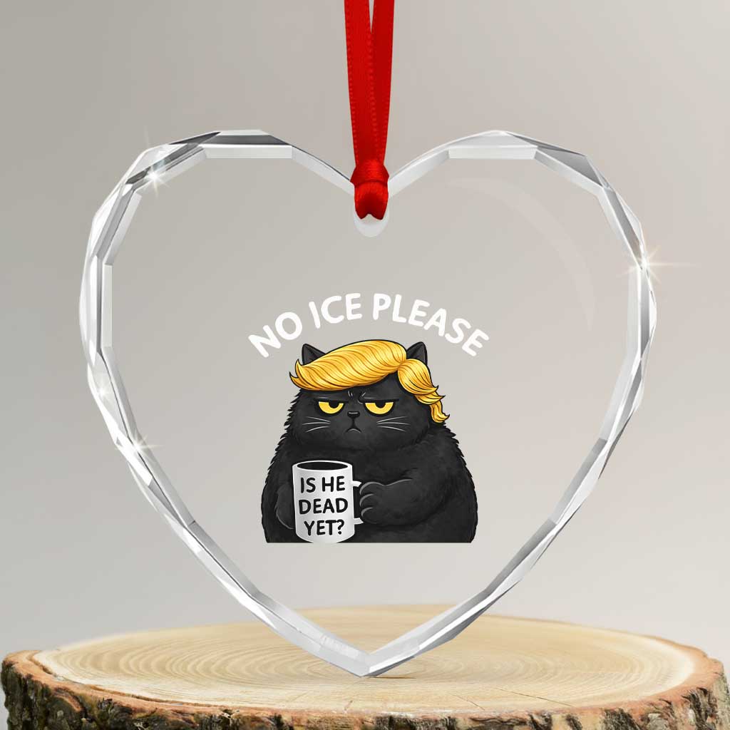 No ICE Protest Heart Crystal Glass Ornament Is He Dead Yet Black Cat Meme TS10 Transparent Glass 3'' Heart Print Your Wear
