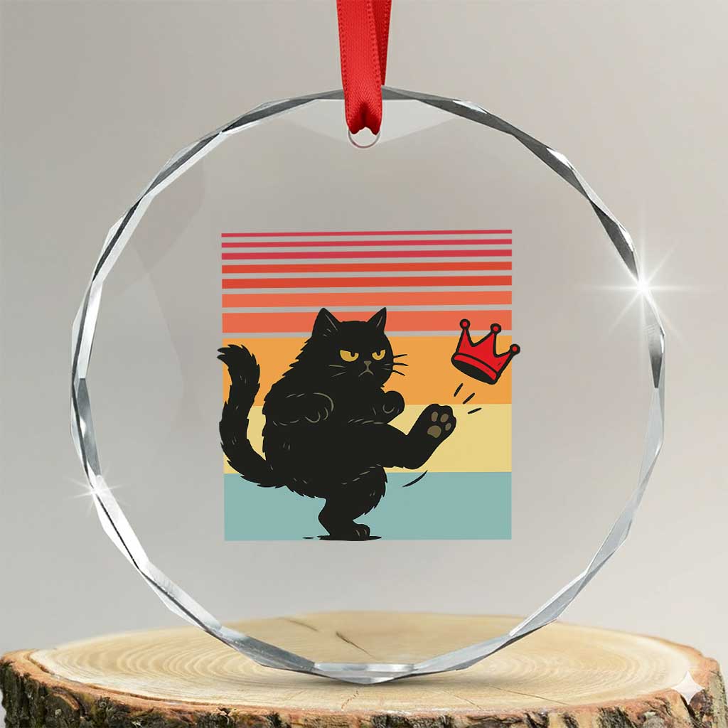 No Kings Black Cat Crystal Glass Ornament Funny Kitten Social Justice TS10 Transparent Glass 3'' Circle Print Your Wear