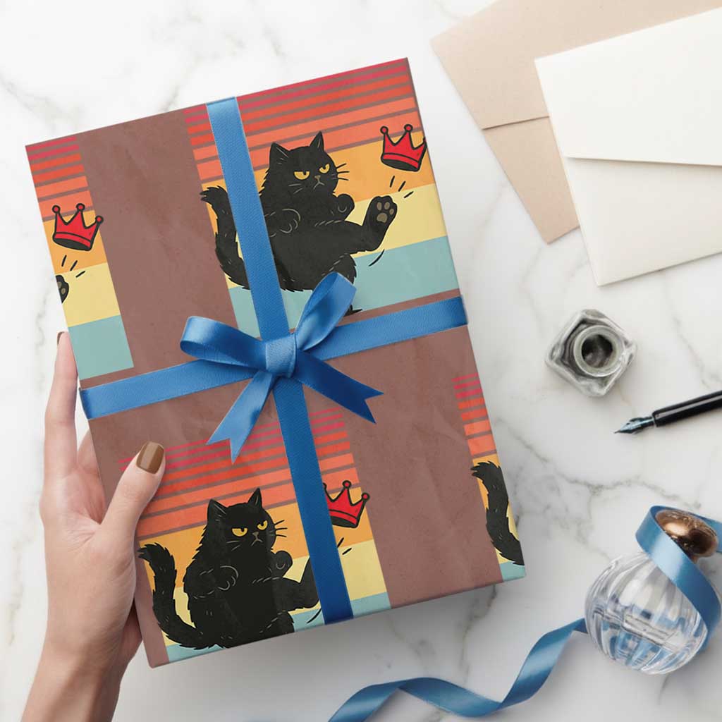 No Kings Black Cat Wrapping Paper Roll Funny Kitten Social Justice TS10 Mocha Print Your Wear