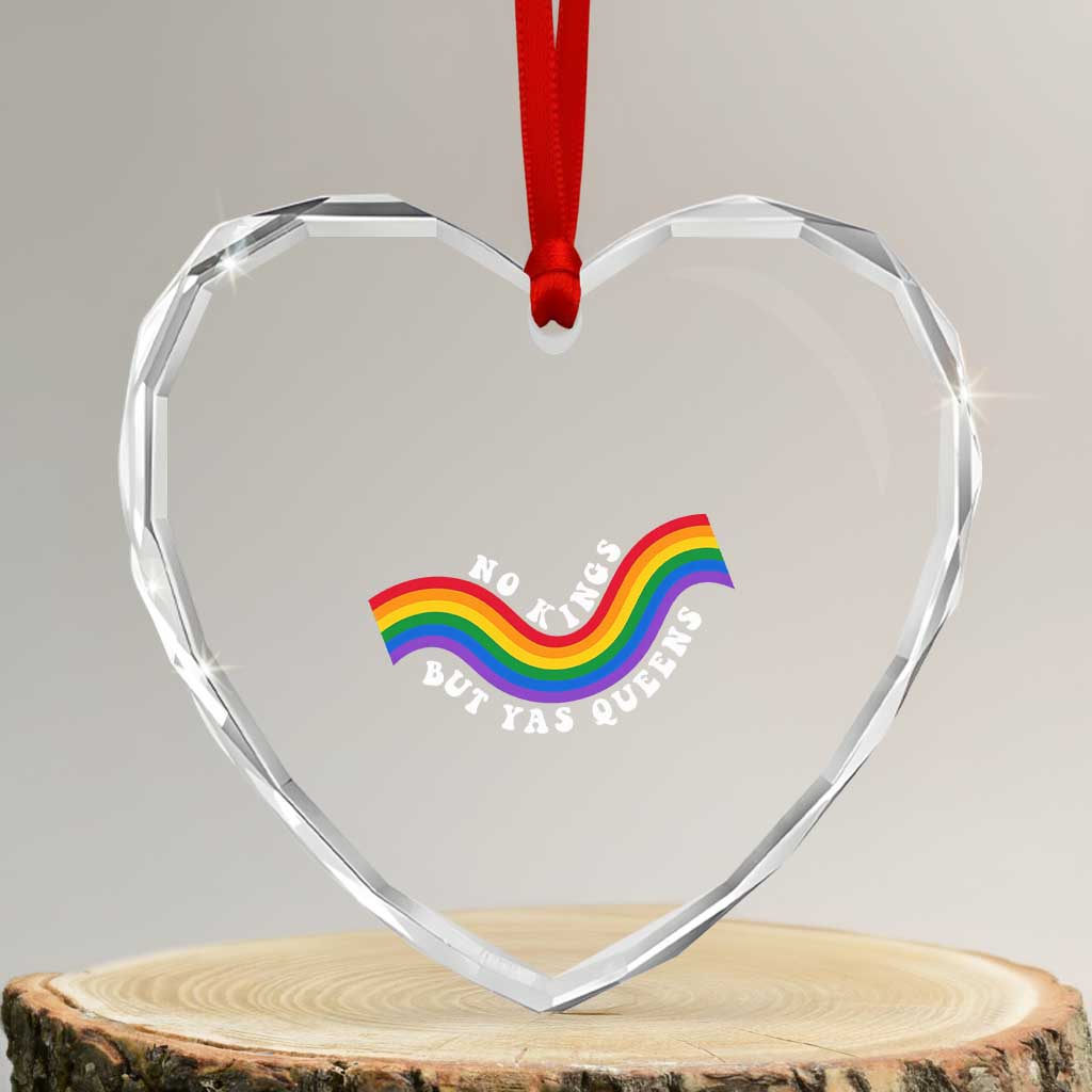 No Kings But Yas Queens LGBTQ Pride Retro Rainbow Heart Crystal Glass Ornament TS11 Transparent Glass 3'' Heart Print Your Wear