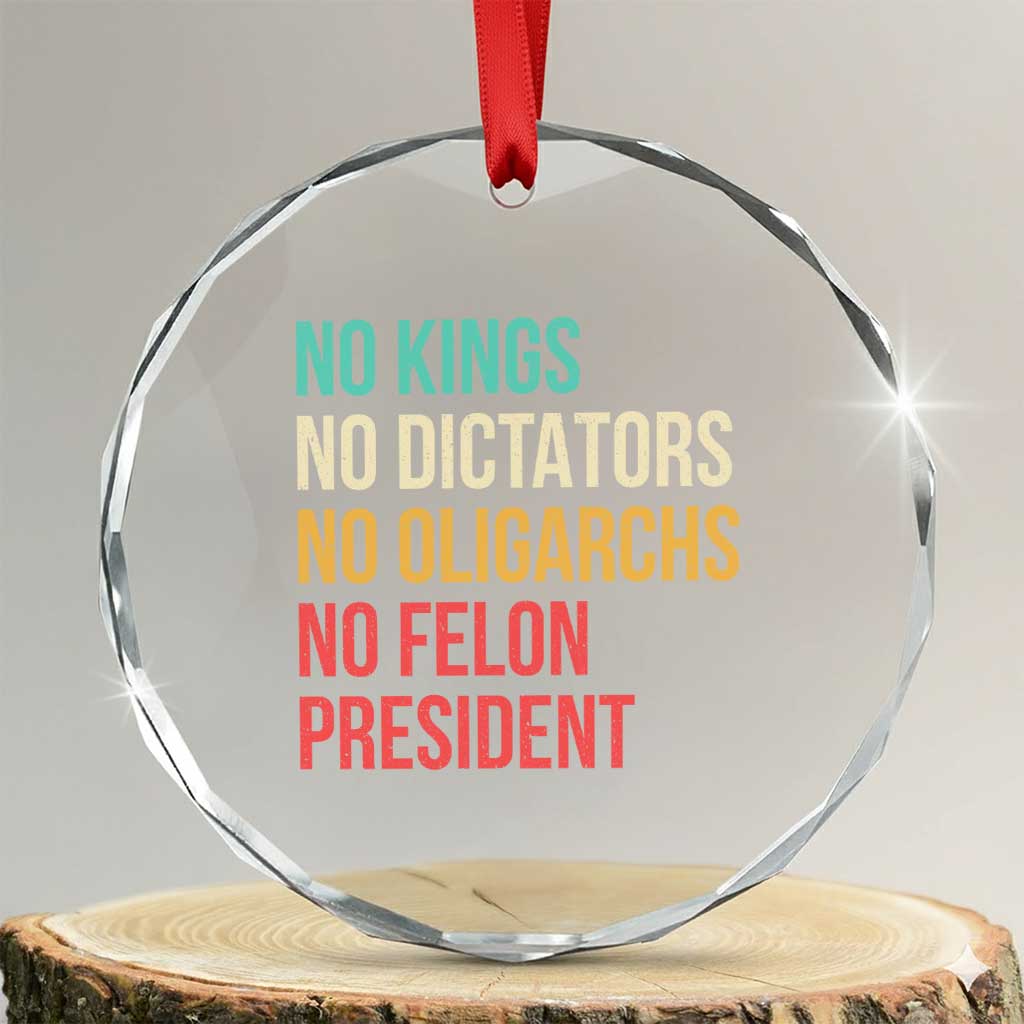 No Kings Crystal Glass Ornament Retro Resistance TS10 Transparent Glass 3'' Circle Print Your Wear