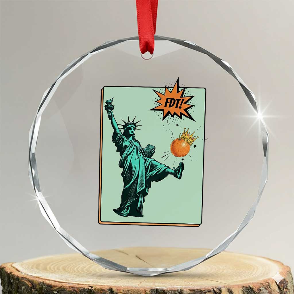 No Kings Crystal Glass Ornament Statue of Liberty Political Protest TS14 Transparent Glass 3'' Circle Print Your Wear