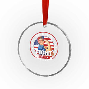 No Kings Fight Oligarchy Crystal Glass Ornament Woman's Girl Vintage America Flag - Print Your Wear