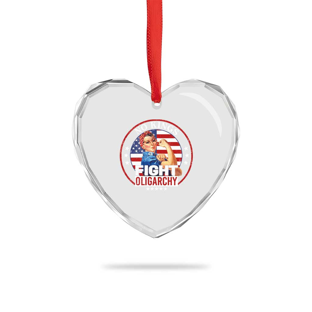 No Kings Fight Oligarchy Heart Crystal Glass Ornament Woman's Girl Vintage America Flag TS11 Print Your Wear
