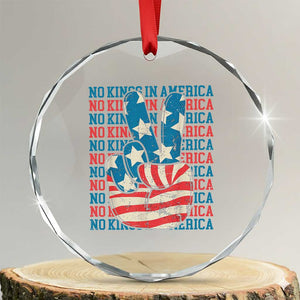 No Kings In America Crystal Glass Ornament USA Flag Peace Sign Hand 4th of July Patriotic TS10 Transparent Glass 3'' Circle Print Your Wear