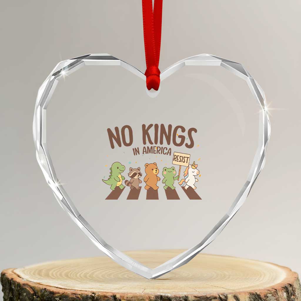 No Kings in America Heart Crystal Glass Ornament Resist Protest Cute Animal Resistance March TS02 Transparent Glass 3'' Heart Print Your Wear