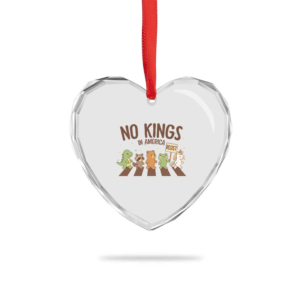 No Kings in America Heart Crystal Glass Ornament Resist Protest Cute Animal Resistance March TS02 Print Your Wear