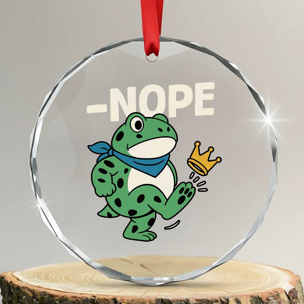 No Kings in America Portland Frog Crystal Glass Ornament Funny Political Meme TS10 Transparent Glass 3'' Circle Print Your Wear