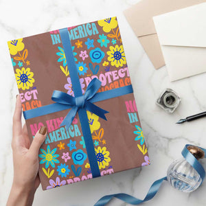 No Kings in America Protect Democracy Wrapping Paper Roll Colorful Flowers Patriotic Feminists TS02 Mocha Print Your Wear