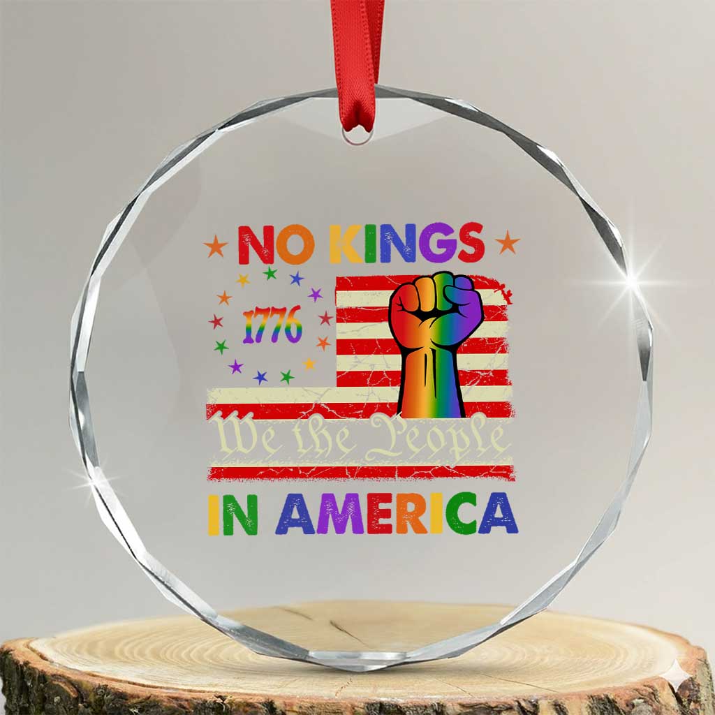 No Kings In America Rainbow Flag Crystal Glass Ornament TS02 Transparent Glass 3'' Circle Print Your Wear