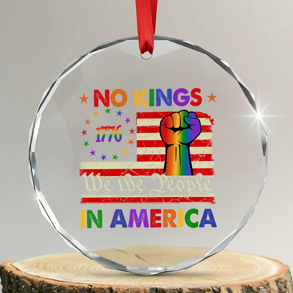 No Kings In America Rainbow Flag Crystal Glass Ornament TS02 Transparent Glass 3'' Circle Print Your Wear